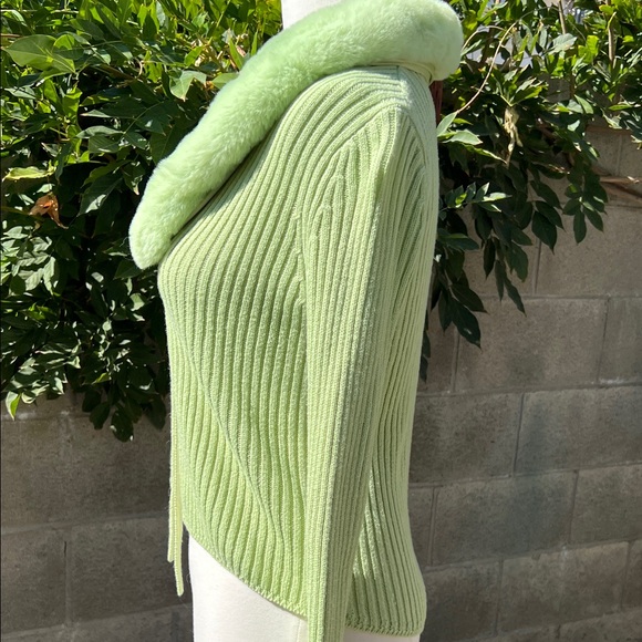 Wild Fable Light Green Cardigan with Faux Fur Collar - Picture 5 of 6